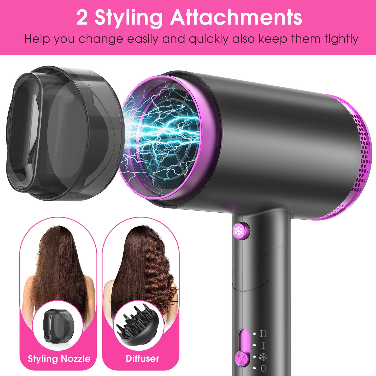 1875W Hair Dryer, Professional Ionic Hair Blow Dryers with 3 Heat Settings, 2 Speed, Cool Settings, Fast Drying Blow Dryer for Home,Travel,Salon and Hotel