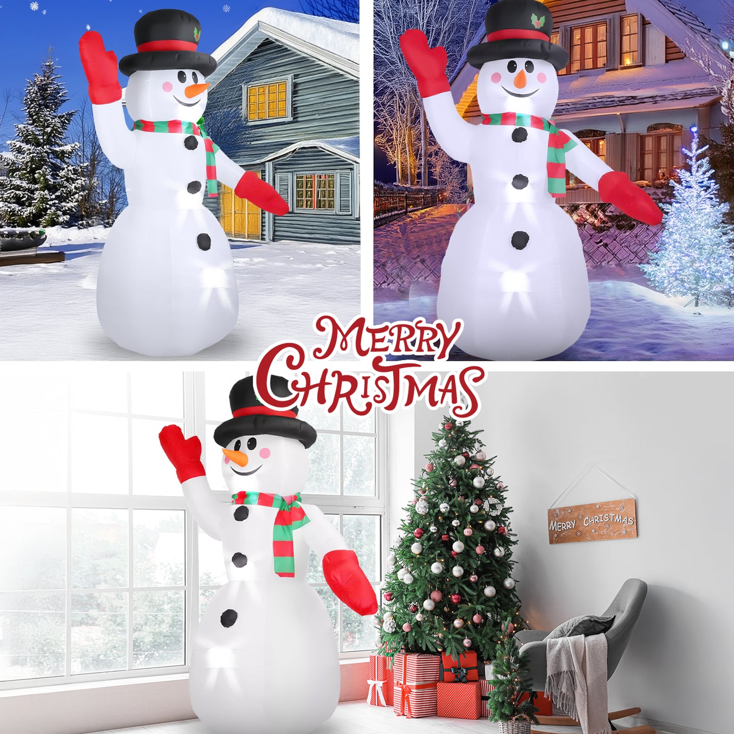 8ft Snowman Christmas Inflatables, Blow up with LED Lights Built-in for Holiday/Party/Yard/Garden Decoration
