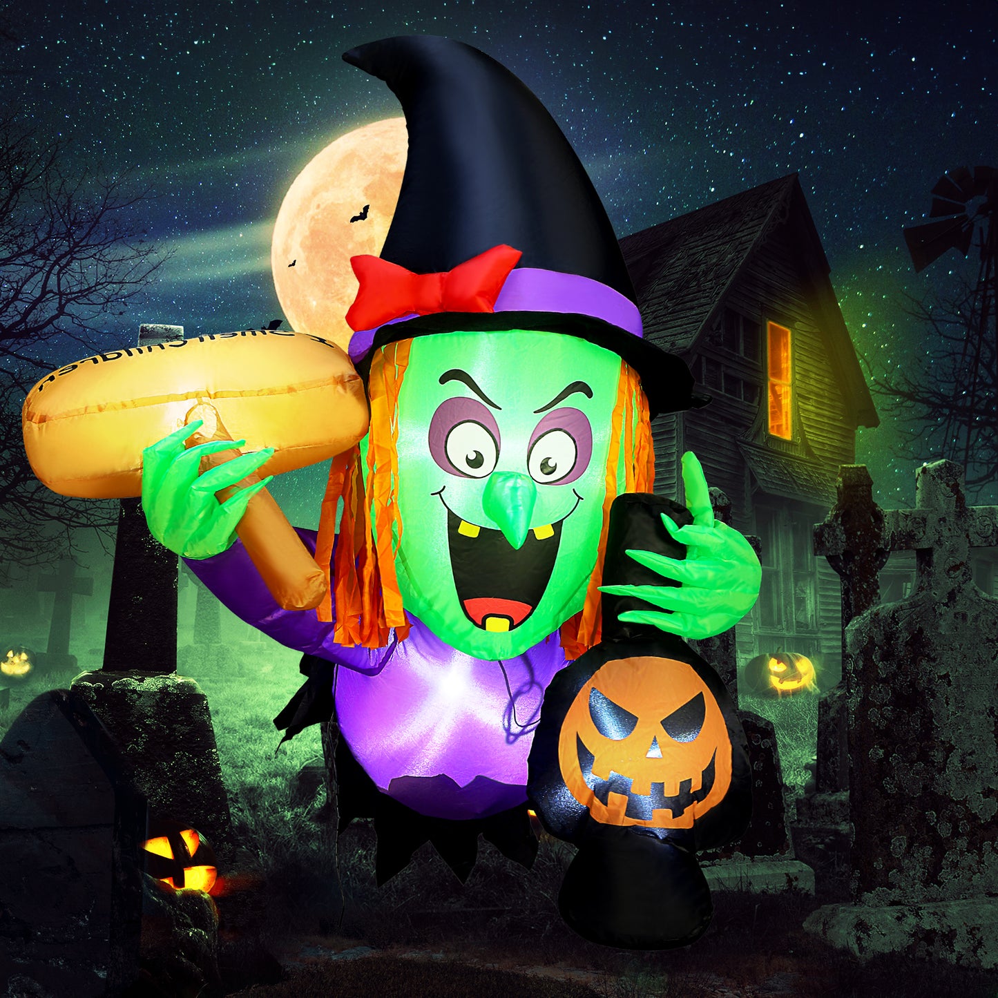 Posrue 4ft Halloween Inflatable Scary Witch Rush Out of Window ,with Built-in LED Lights, Inflatable for Halloween Party Indoor, Outdoor, Patio, Garden, Lawn Decoration