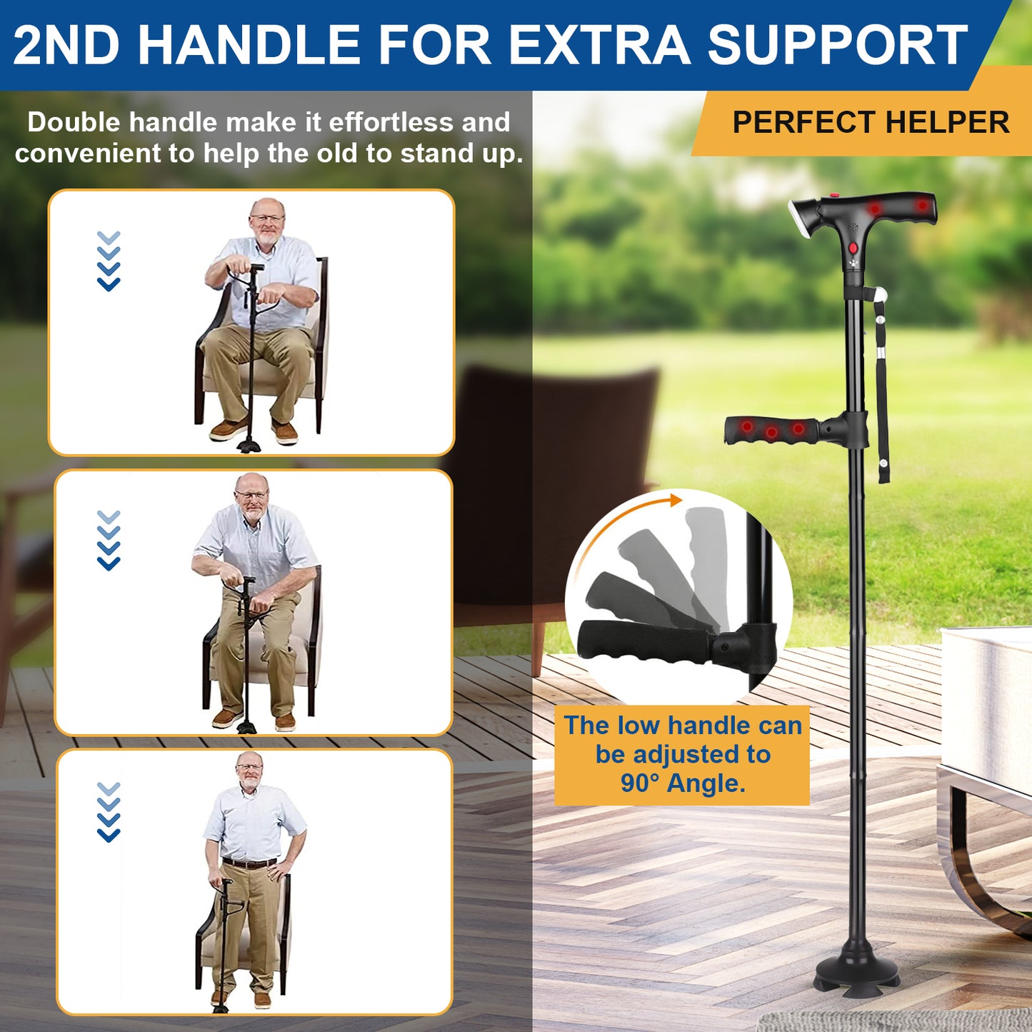 Walking Canes for Men & Women, Folding Canes with LED Flashlight, Fall Alarm, Heavy Duty, Pivot Tip, Foldable Walking Sticks for Seniors & Adults Balance