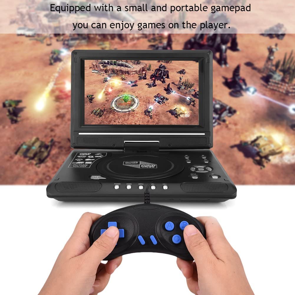 Portable DVD Player, TV DVD Player with 9.8 "Swivel Screen and Rechargeable Lithium Battery, FM Radio Receiver Support, Memory Card Reading, Games, SD / MS / MMC Card Support