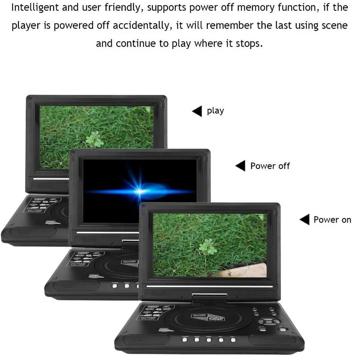 Portable DVD Player, TV DVD Player with 9.8 "Swivel Screen and Rechargeable Lithium Battery, FM Radio Receiver Support, Memory Card Reading, Games, SD / MS / MMC Card Support