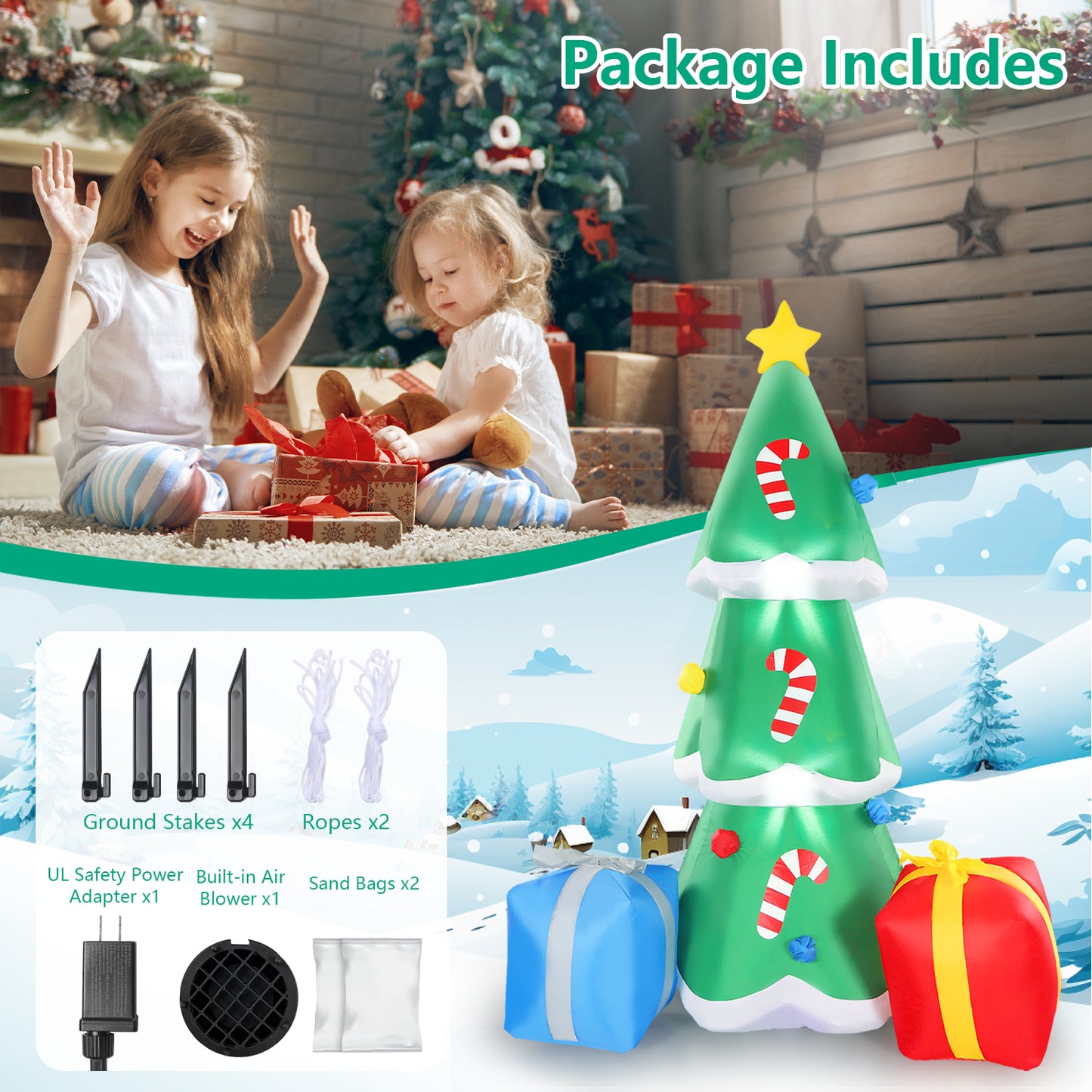 10 FT Inflatable Christmas Tree Blow-up Xmas Tree Decoration with Gift Boxes