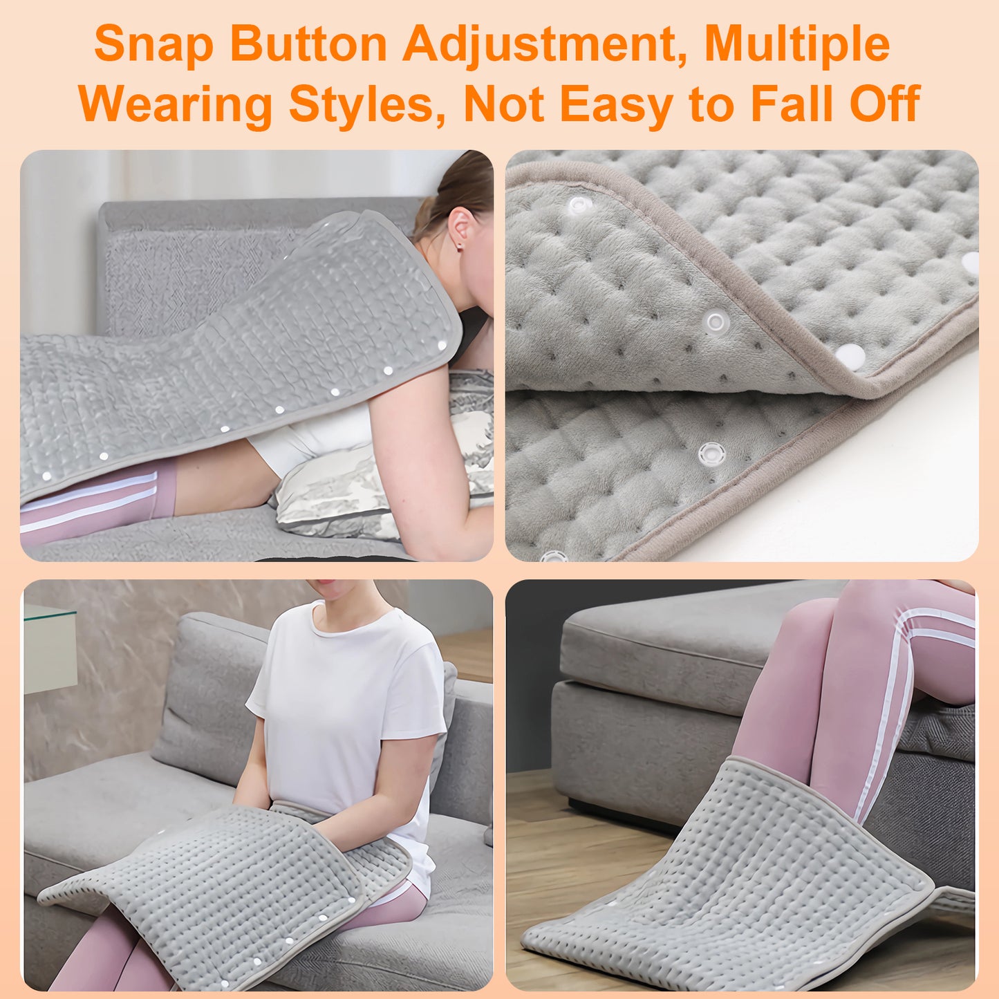 39" x 19" Electric Heating Pad for Back Muscle Relieve Dry & Moist Heat Therapy, 10 Electric Temperature Options, 3 Timer Settings Machine Washable(Silver Gray)