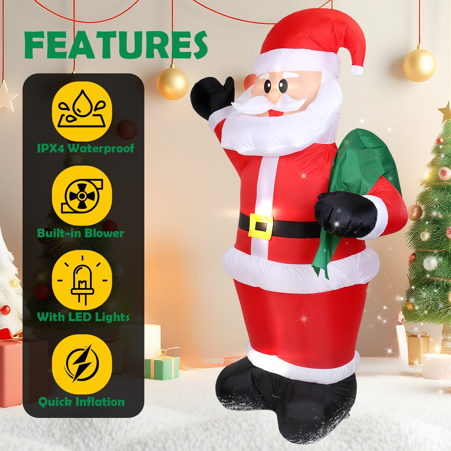 8ft Christmas Inflatable, Santa Christmas Inflatable Decoration with Build-in LEDs for Xmas Party Outdoor Yard Garden Lawn Winter Decor