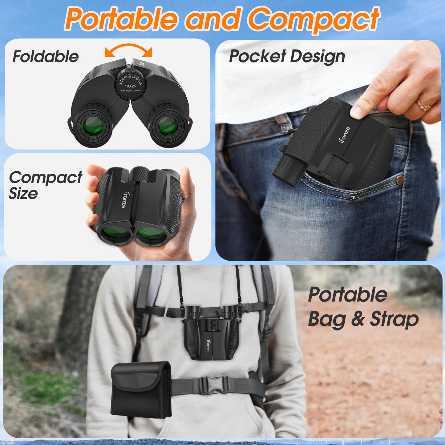 Compact Binoculars for Adults Kids, 10x25 Binoculars for Bird Watching, Small Binoculars for Travel Sightseeing Hunting Wildlife Watching Outdoor Sports Games Concerts