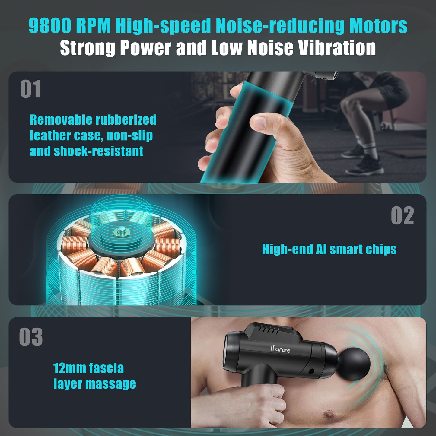 Massage Gun Deep Tissue, 99 Speeds Quiet Handheld Electric Muscle Massager with 8 Replacement Heads for Gym Office Home Post-Workout Recovery, Black