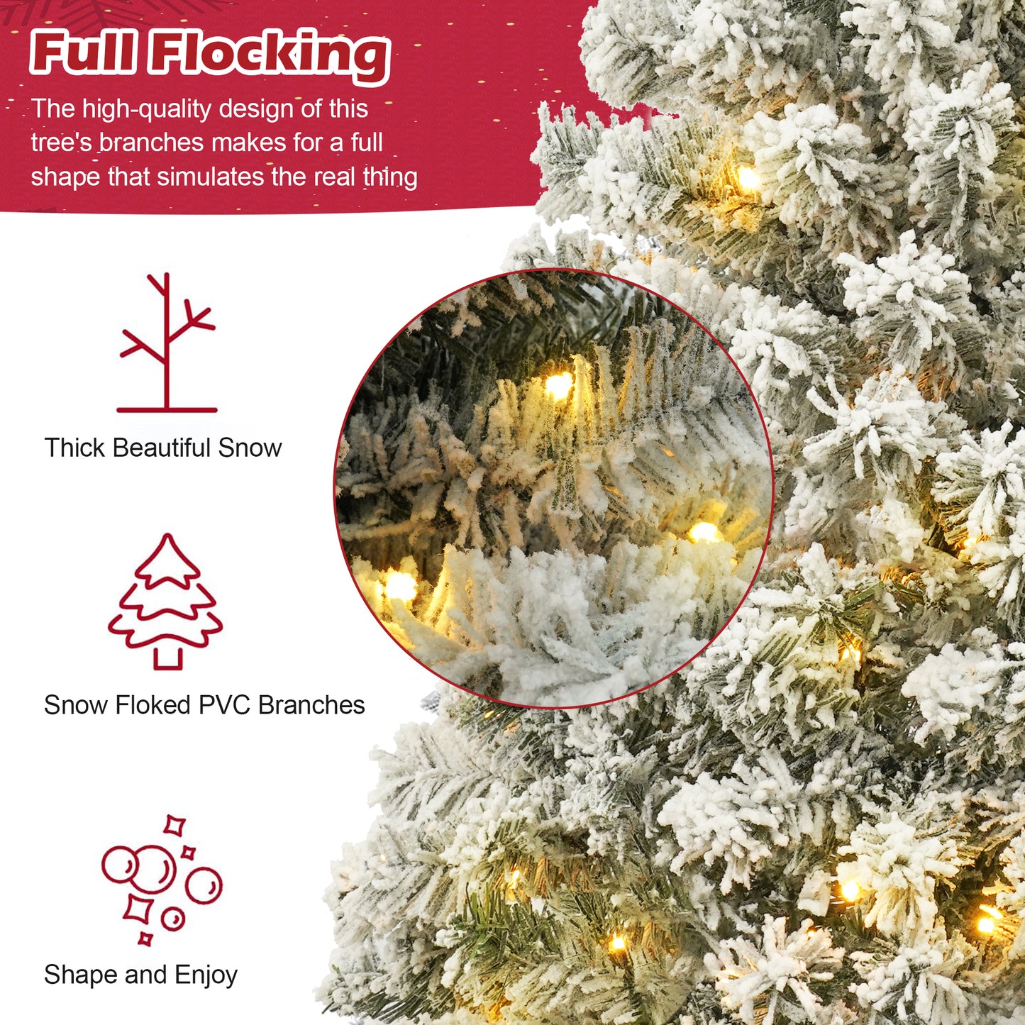 3.5 FT Pre-Lit Premium Snow Flocked Christmas Tree w/ 150 Lights 300 Tips, Hinged Artificial Holiday Xmas Christmas Decoration, Metal Base Stand, White