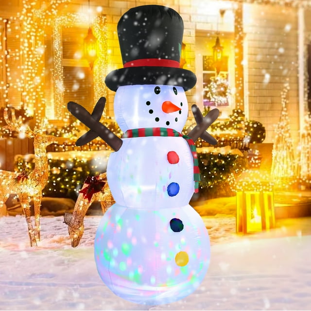 8FT Christmas Inflatables Snowman, Built-in Rotating Color LED Light Up Xmas for Blow Up Lawn Yard Garden Decoration Indoor Outdoor Christmas Party Decor
