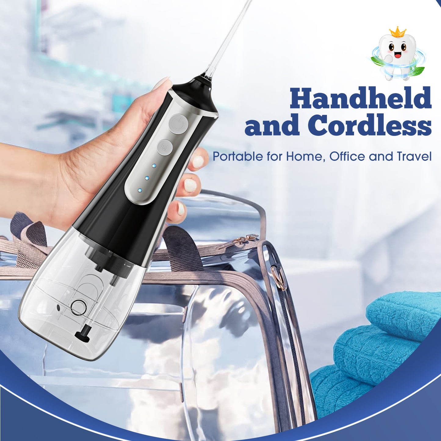 Water Flosser Cordless for Teeth Cleaning, Rechargeable Oral Irrigator 3 Modes 5 Tips IPX6 Waterproof Powerful Battery Water Teeth Cleaner Pick for Home Travel