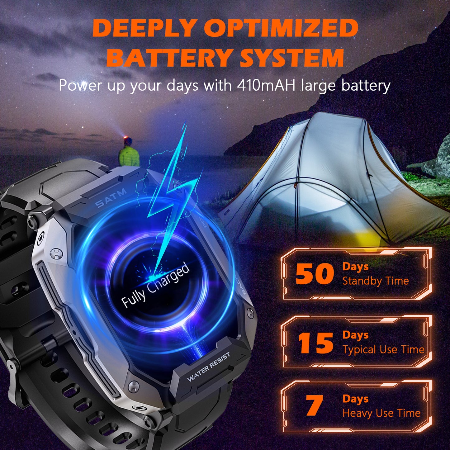 Military Smart Watches for Men, 1.81'' HD Outdoor Sports Rugged Smartwatch for Android and iPhone Compatible, Black