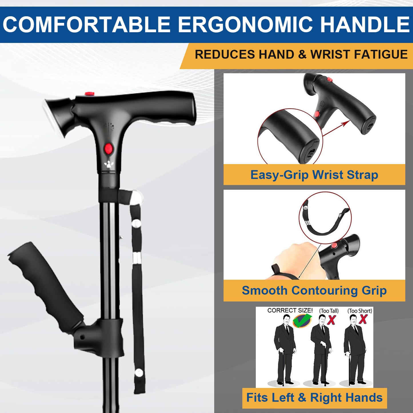 Walking Canes for Men & Women, Folding Canes with LED Flashlight, Fall Alarm, Heavy Duty, Pivot Tip, Foldable Walking Sticks for Seniors & Adults Balance