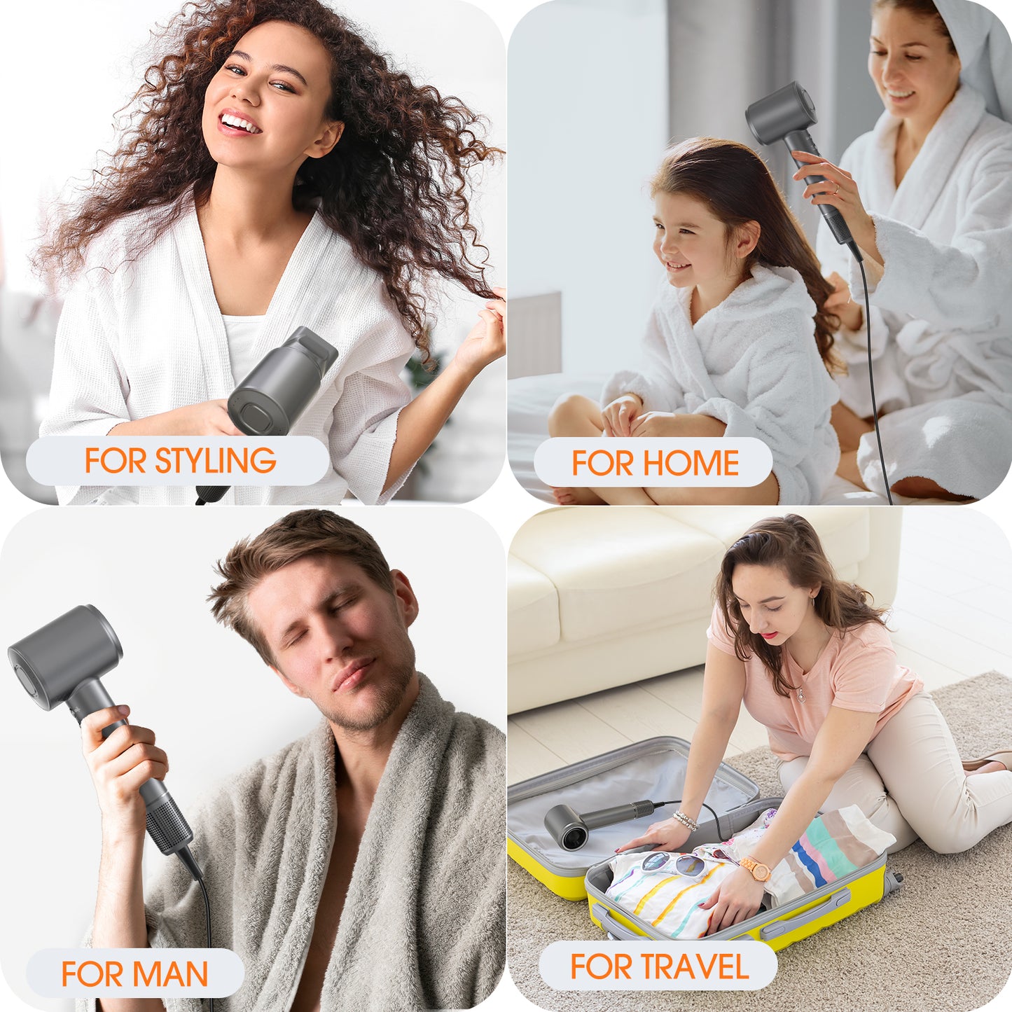 Hair Dryer, High-Speed Blow Dryer With 5 Temps & 3 Speeds, 200 Million Negative Ions Hair dryer, 110,000 RPM Brushless Motor for Fast Drying, Gray