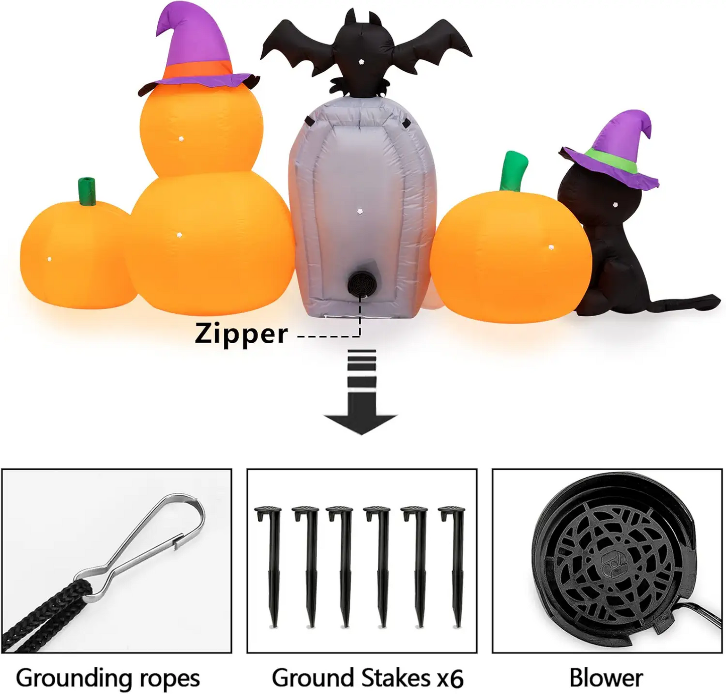 8 FT Long Halloween Inflatable Decorations, Halloween Pumpkin Stack Blow Up Built-in LED Lights for Indoor Outdoor Holiday Home Party Garden Yard Lawn