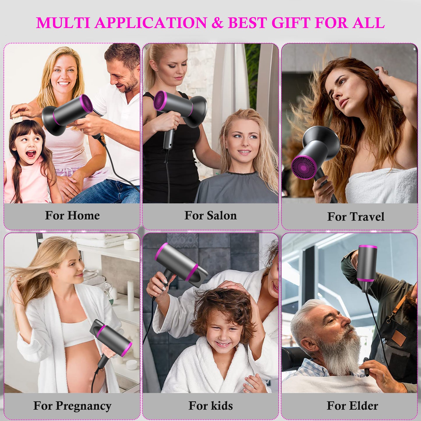 Hair Dryer with Diffuser and Concentrator, Professional Ionic Hair Dryer Fast Drying with 3 Heat Settings for Women