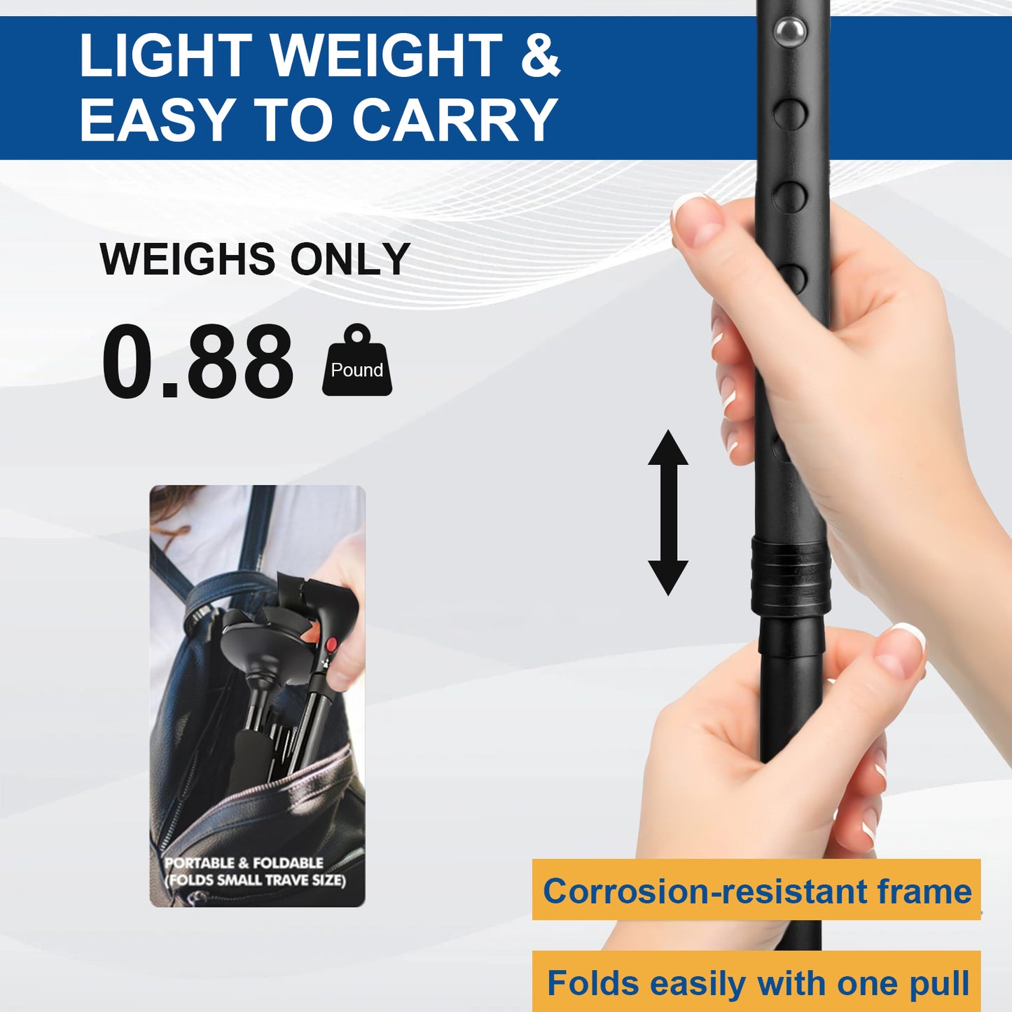Walking Canes for Men & Women, Folding Canes with LED Flashlight, Fall Alarm, Heavy Duty, Pivot Tip, Foldable Walking Sticks for Seniors & Adults Balance