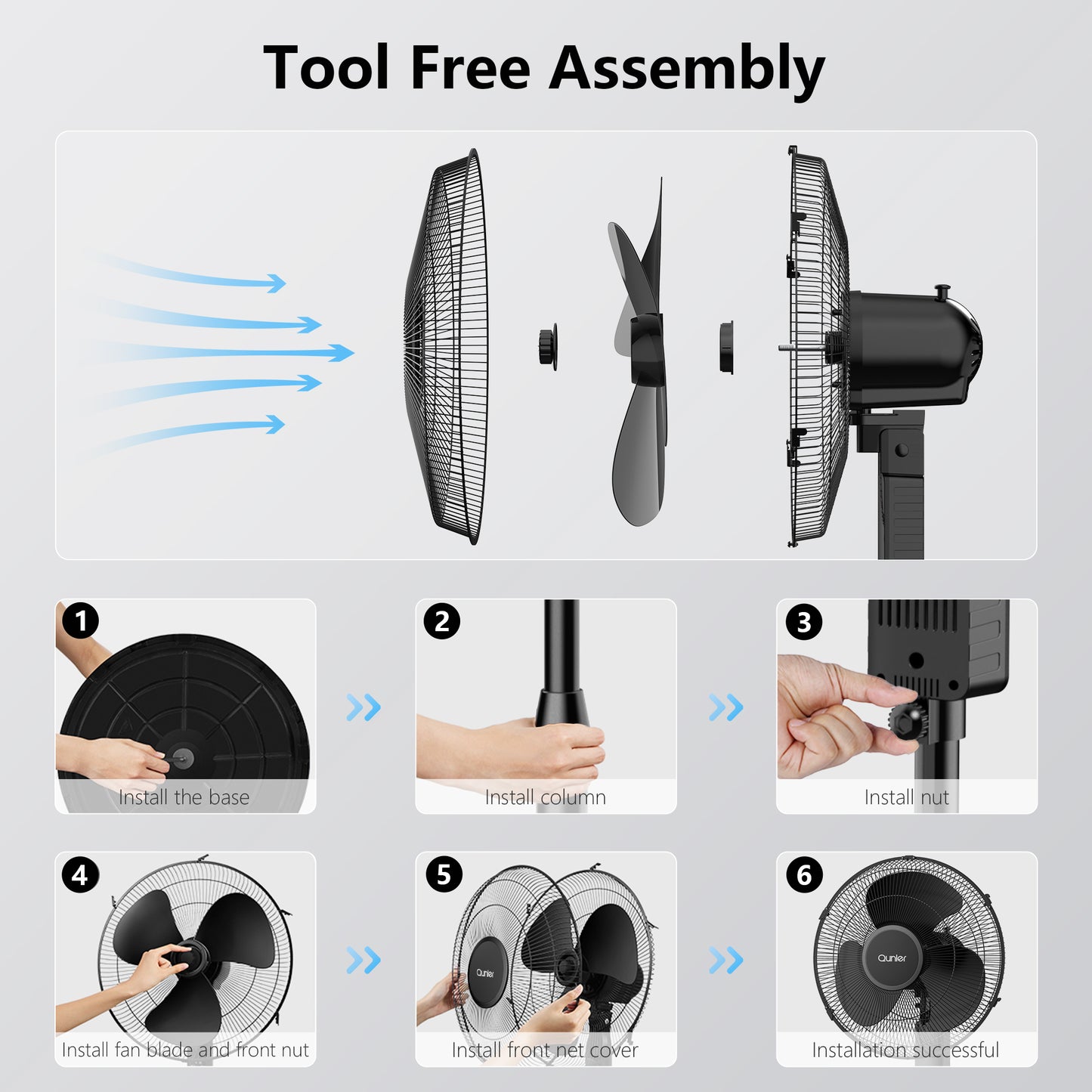 16'' Pedestal Oscillating Fan with Remote Control, Stand Up Fan Adjustable Height, 3-Speed, Electric Cooling Fans for Bedroom Home Office Use