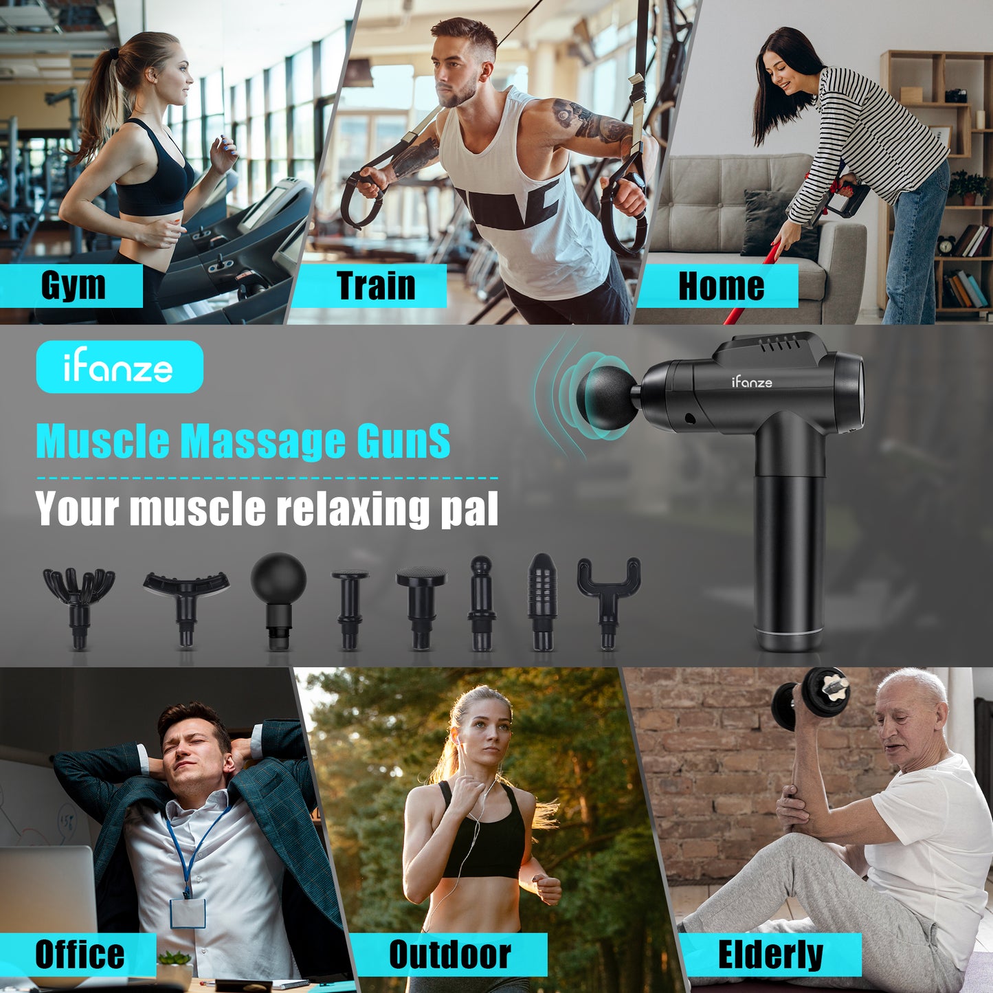 Massage Gun Deep Tissue, 99 Speeds Quiet Handheld Electric Muscle Massager with 8 Replacement Heads for Gym Office Home Post-Workout Recovery, Black