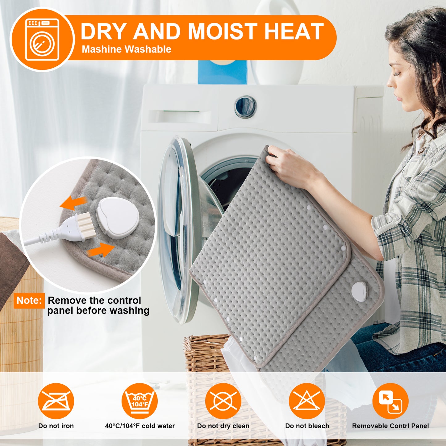 39" x 19" Electric Heating Pad for Back Muscle Relieve Dry & Moist Heat Therapy, 10 Electric Temperature Options, 3 Timer Settings Machine Washable(Silver Gray)