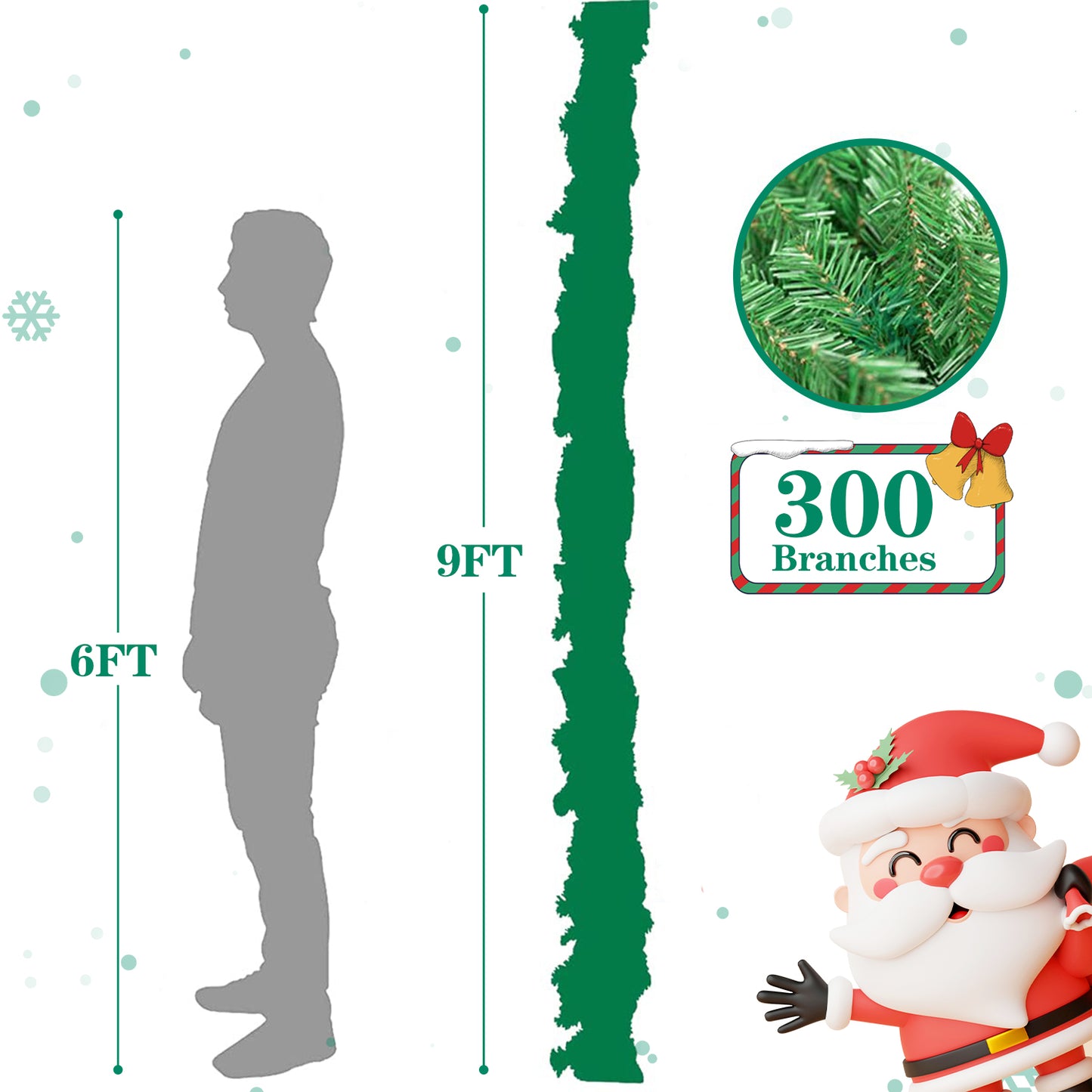 2Pack 9ft Christmas Garland, Xmas Decorations DIY Non-Lit Pine Artificial Garland with 300 Tips for Outdoor Indoor Door Stairs Fireplace Mantel Front Porch ,Green