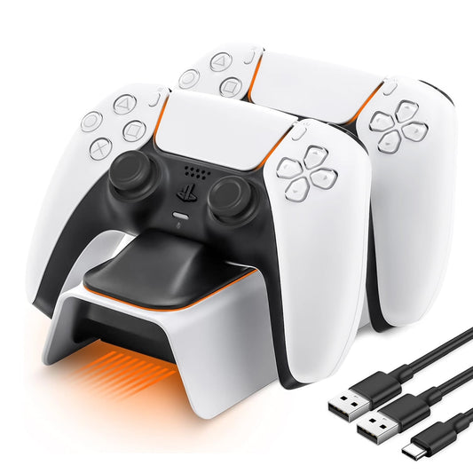 Posrue PS5 Controller Charger Station, Fast Charging Dock for PlayStation 5 Dualsense Controllers with Charging Cable and LED Indicator, White