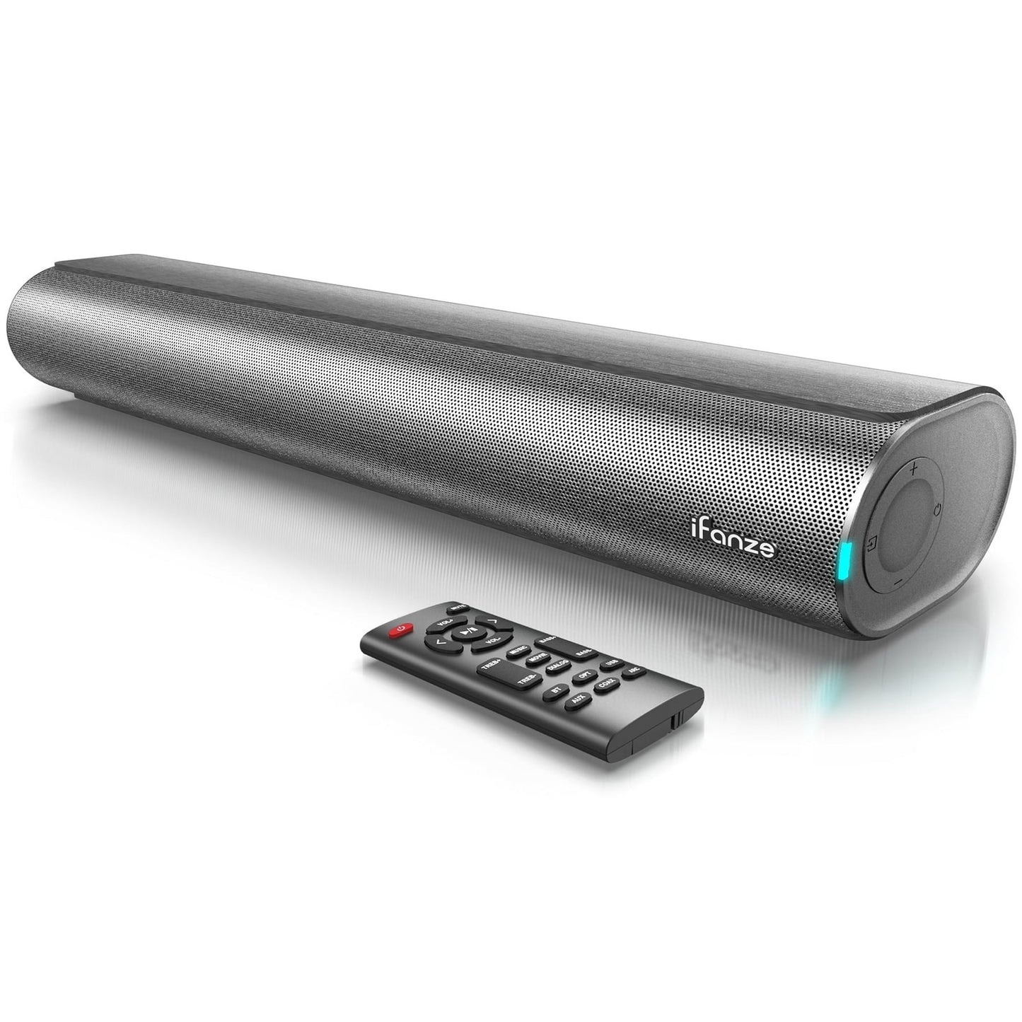 Posrue Sound Bar, 16 inch Bluetooth TV Speaker with Remote & 2 Built-in Full-frequency Speakers, 50W Wireless Soundbar for TV Home Theater & Audio, Iron Gray