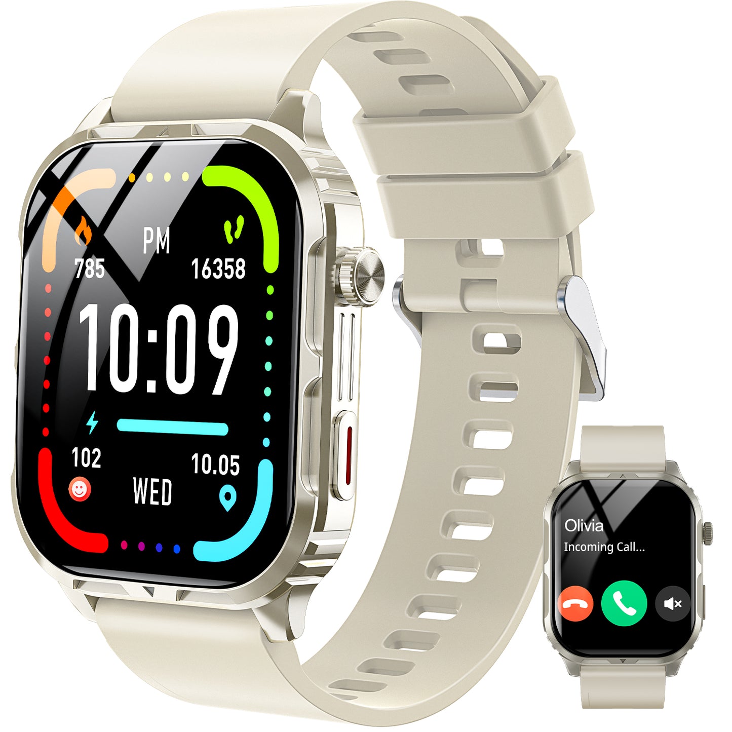 Smart Watch for Android and iPhone, H5 IP68 Waterproof Smartwatch for Women Men , Smart Watch with Bluetooth Call(Answer/Make Calls), Beige