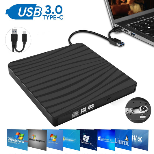 External DVD Drive, Posrue USB 3.0 Type-C Portable CD/DVD+/-RW Drive/DVD Player for Laptop, CD Burner Compatible with Desktop PC Laptop Windows Linux OS Apple Mac