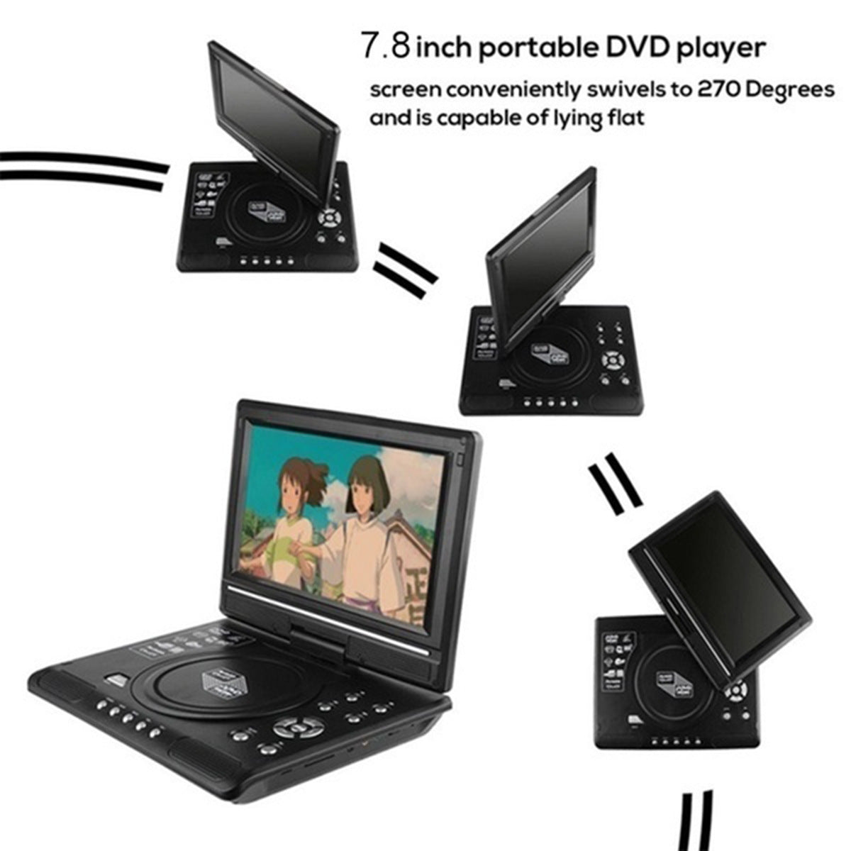 Portable DVD Player, TV DVD Player with 9.8 "Swivel Screen and Rechargeable Lithium Battery, FM Radio Receiver Support, Memory Card Reading, Games, SD / MS / MMC Card Support