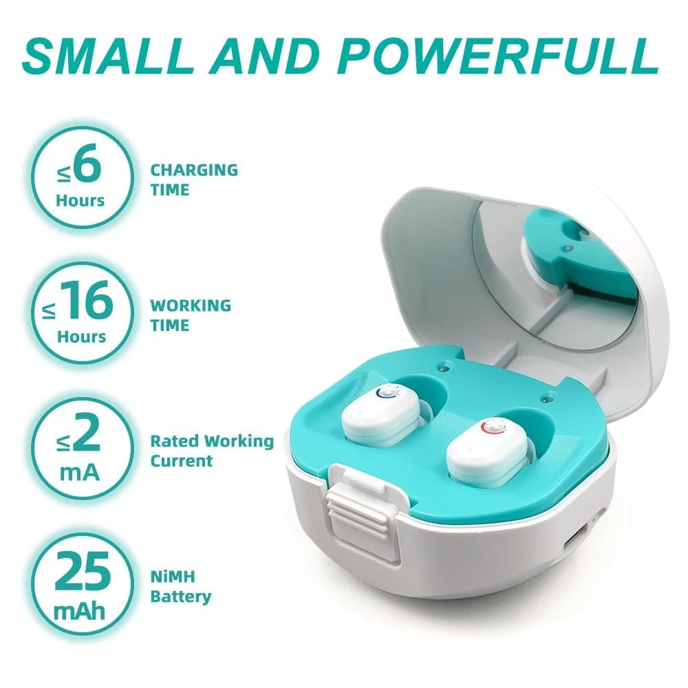 Personal Sound Amplifiers for Senior with Noise Cancelling, Rechargeable Mini Personal Sound Amplifiers TV Earbuds with Portable Charging Box, Suitable for Adults, Elderly, Children