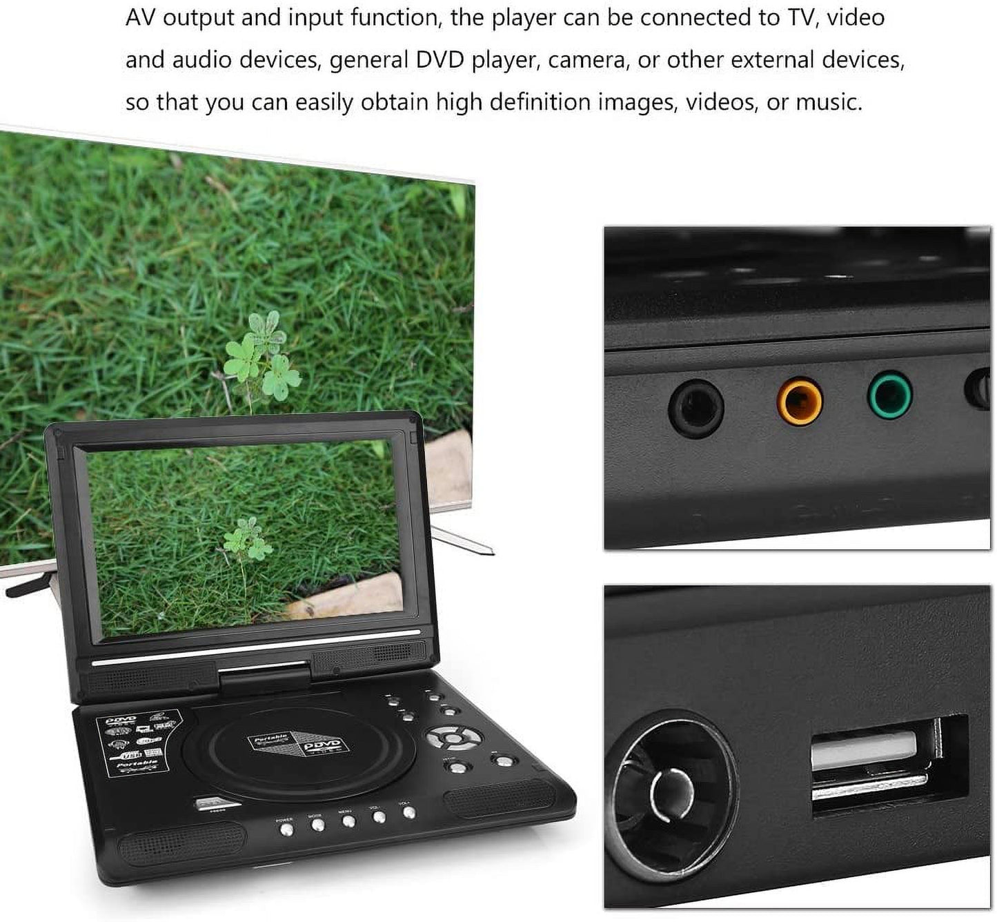 Portable DVD Player, TV DVD Player with 9.8 "Swivel Screen and Rechargeable Lithium Battery, FM Radio Receiver Support, Memory Card Reading, Games, SD / MS / MMC Card Support