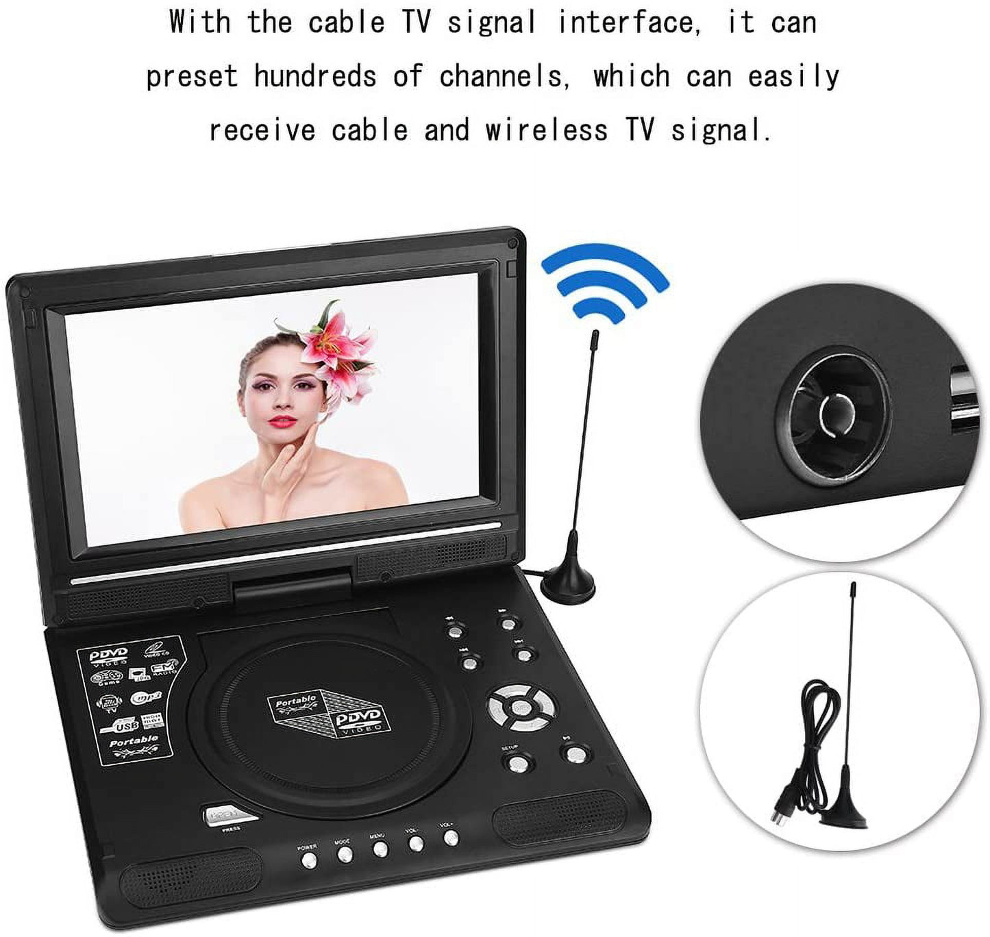 Portable DVD Player, TV DVD Player with 9.8 "Swivel Screen and Rechargeable Lithium Battery, FM Radio Receiver Support, Memory Card Reading, Games, SD / MS / MMC Card Support