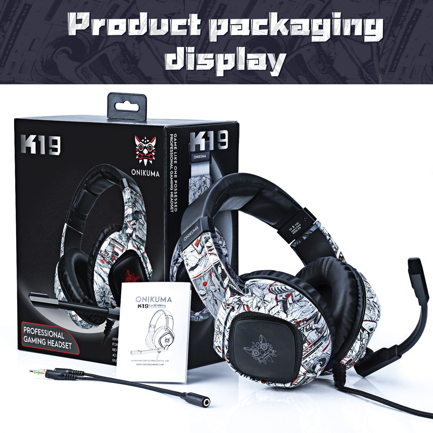 ONIKUMA K19 Gaming Headset, Stereo Bass Surround Headset LED RGB 3.5mm Headphone For PS4 Xbox One Nintendo Switch PC PS3 Mac, Noise Cancelling Mic LED Light, Designed Technically for Gamer