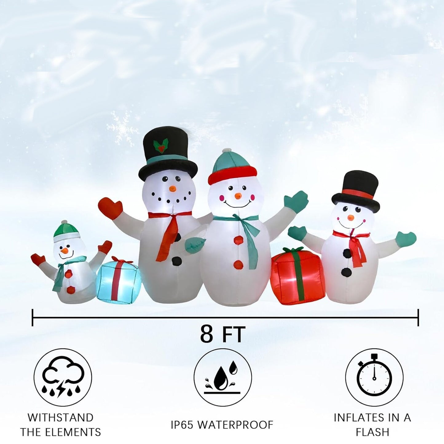 8FT Snowman Family Christmas Inflatables Outdoor Decoration, Blow up Yard Decor with LED Lights Built-in, for Xmas Party Indoor Outside Garden Lawn Porch
