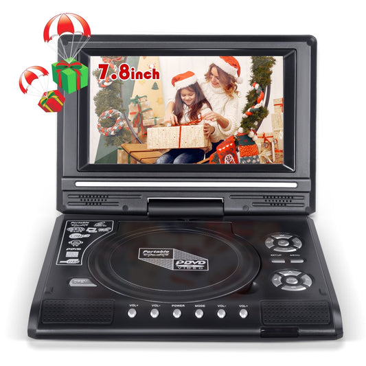 Portable DVD Player, 7.8" HD Swivel Screen, Built-in Rechargeable Battery, Support CD/DVD/SD Card/USB, Remote Control, Black