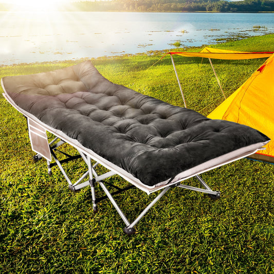 iFanze XL Folding Camping Bed Cot for Adult Kids 500lbs, Portable Sleeping Cot Rollaway Guest Bed with 4 Inch 2 Sided Extra Thick Crushed Velvet Mattress for Home Office Outdoor, 75"* 28", Black