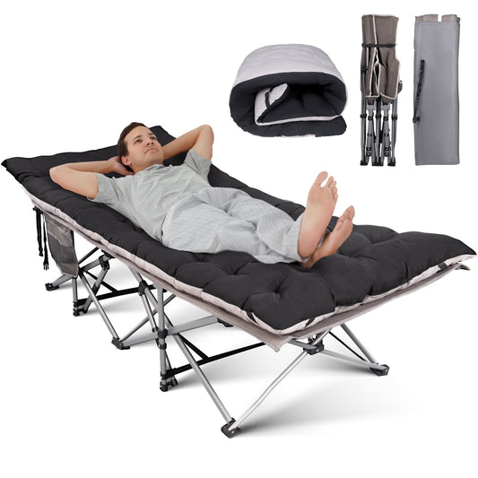 iFanze XXXL Oversized Adults Folding Camping Bed Cot With 4" Comfortable Mattress, 83"* 32" 800lbs Heavy Duty Portable Sleeping Cot For Guests Rollaway Bed, Black