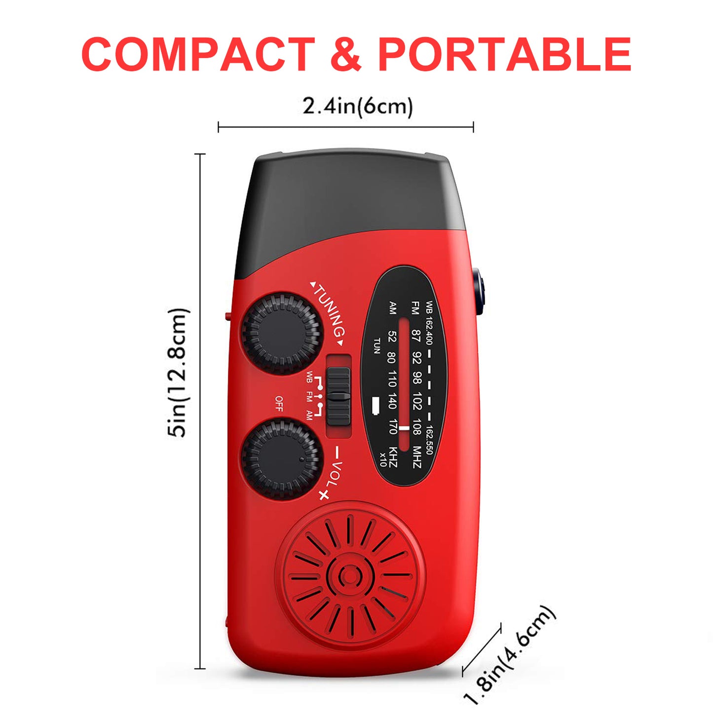 NOAA Weather Radio, Qunler AM FM WB Portable Hand Crank Solar Emergency Radio, 2000mAh Rechargeable Power Bank for Phone Charger, Weather Alert, Flashlight for Emergency