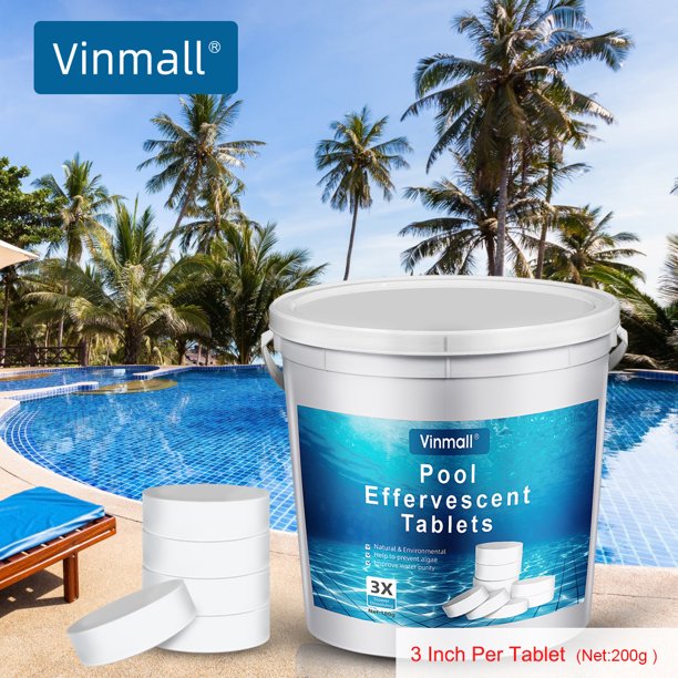 Vinmall 3" Pool Chlorine Tablets, Chlorine Tabs with Floater for Swimming Pool, Spas and Tubs Cleaning , Net 11 lbs