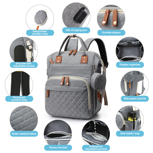 Diaper Bag Backpack, Portable Baby Bag Include Insulated Pocket, 3 In 1 Multi-Functional Travel Baby Diaper Bag with Diapers Changing Pad for Boys and Girls