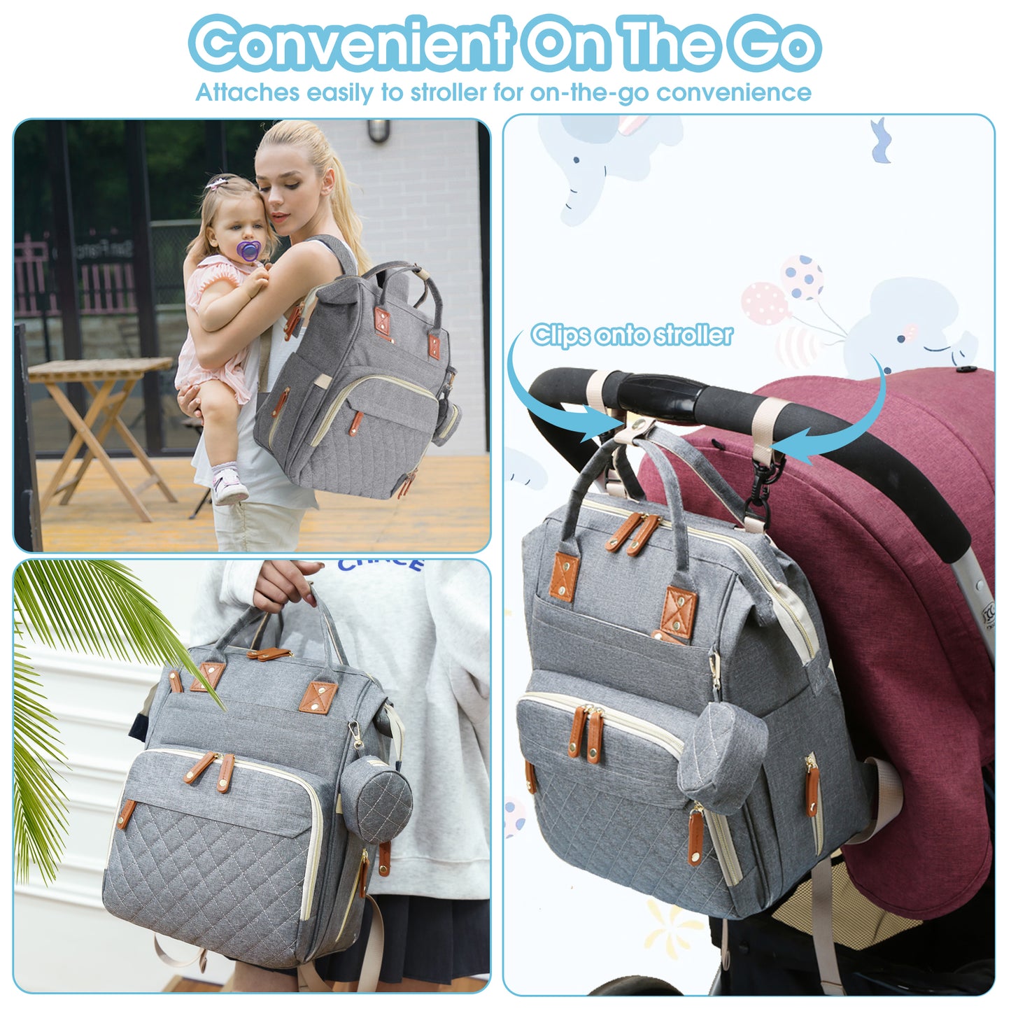 Diaper Bag Backpack, Portable Baby Bag Include Insulated Pocket, 3 In 1 Multi-Functional Travel Baby Diaper Bag with Diapers Changing Pad for Boys and Girls