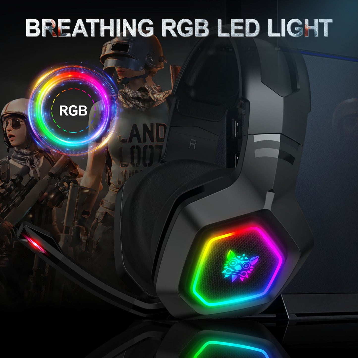 ONIKUMA K10 Gaming Headset,Stereo Bass Surround RGB Noise Cancelling Over Ear Headphones with Mic,for PS4 PS5 Xbox One PC Nintendo Switch Tablet Smartphone