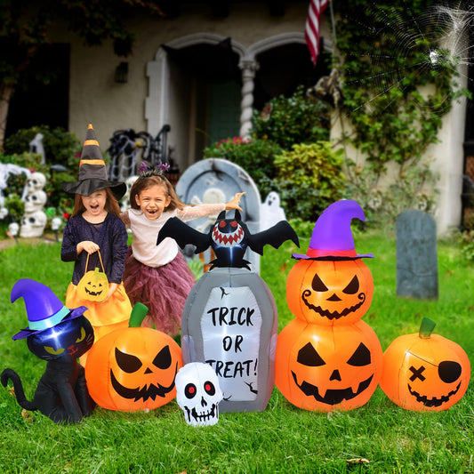 8 FT Long Halloween Inflatable Decorations, Halloween Pumpkin Stack Blow Up Built-in LED Lights for Indoor Outdoor Holiday Home Party Garden Yard Lawn