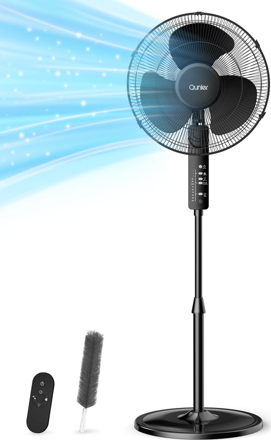 16'' Pedestal Oscillating Fan with Remote Control, Stand Up Fan Adjustable Height, 3-Speed, Electric Cooling Fans for Bedroom Home Office Use