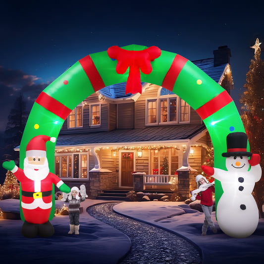 10ft Long Lighted Christmas Inflatable Archway Arch with Santa Claus and Snowman Inflatables Cute Indoor Outdoor Garden Yard Party LED Lights Prop Christmas Decoration
