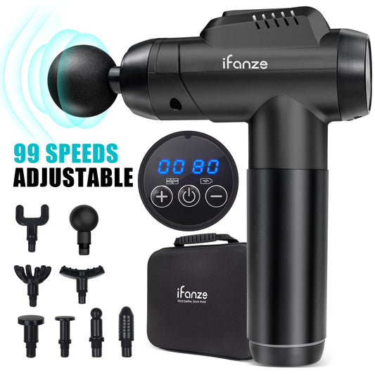 Massage Gun Deep Tissue, 99 Speeds Quiet Handheld Electric Muscle Massager with 8 Replacement Heads for Gym Office Home Post-Workout Recovery, Black