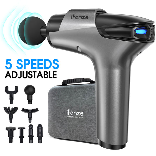 Massage Gun Deep Tissue, 5 Speeds Quiet Percussion Handheld Electric Muscle Massager with 8 Replacement Heads for Gym Office Home Post-Workout Recovery, Gray