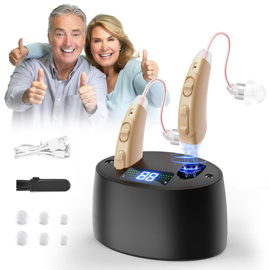 Personal Sound Amplifiers for Ears with Noise Reduction, Mini Invisible Rechargeable Digital Personal Sound Amplifier for Seniors, 2pcs ,Beige
