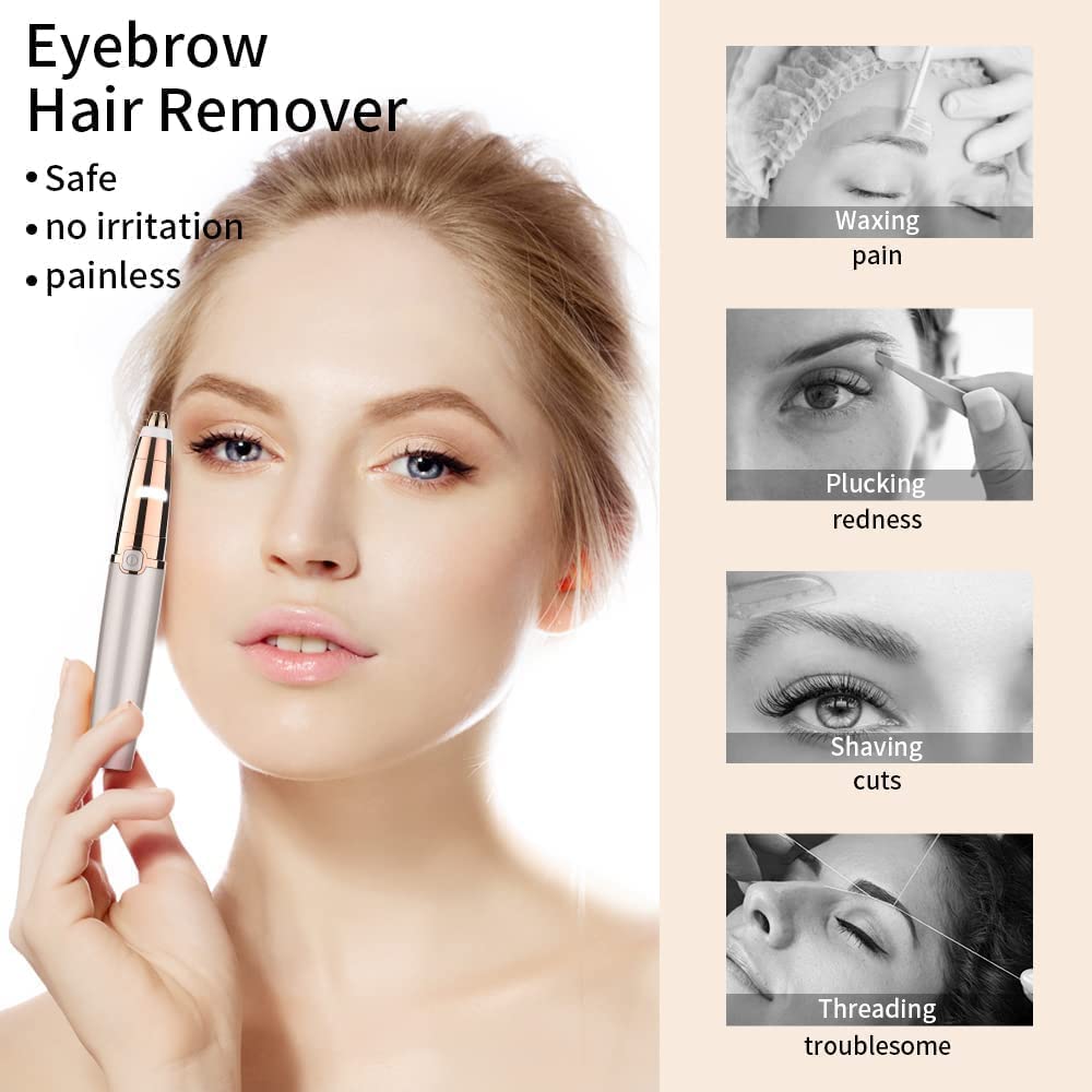 2 in 1 Eyebrow Hair Trimmer, 2024 Upgraded Electric Eyebrow Hair Remover Painless with LED Light Precision Eyebrow Trimmer Portable Razor Facial Hair Removal Tool for Men Women