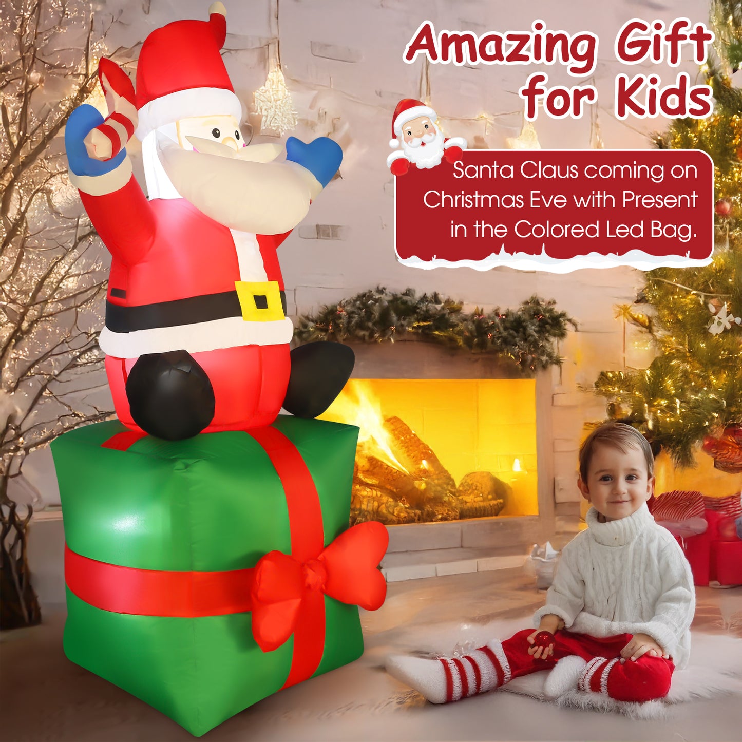 6 Ft Christmas Inflatable Santa Claus with Blow Up Gift Box Outdoor Decorations with LED Lights, Waterproof Xmas Family Inflatable Decor for Yard Lawn Garden Home Party Indoor Outdoor,Red